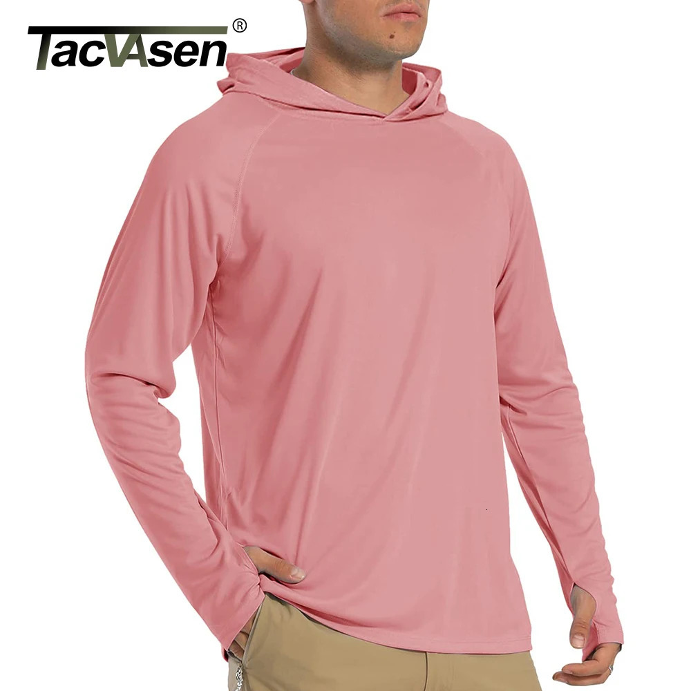 TACVASEN sunscreen T-shirt mens long sleeved hooded casual UV resistant T-shirt breathable lightweight quick drying mens T-shirt 241024