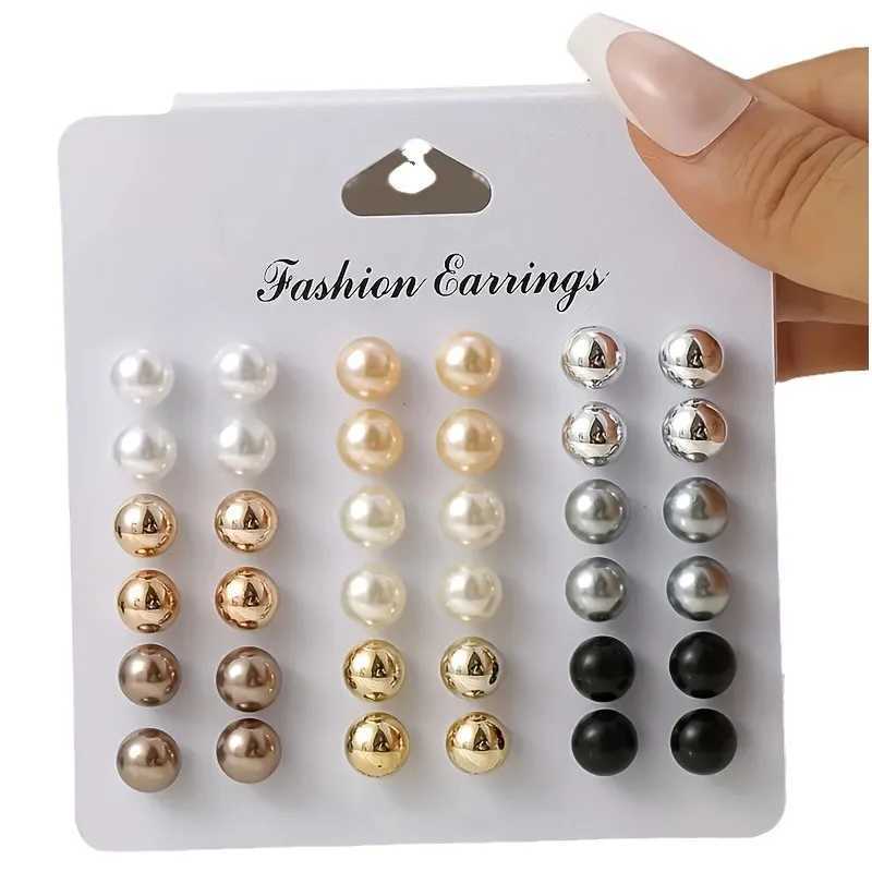 18 pairs of elegant multi-color imitation pearl stud earrings Korean charm ball bead earrings womens trend party jewelry set W241023