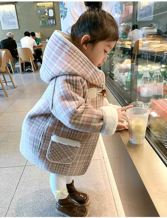 Childrens plain weave hooded wool coat winter jacket childrens clothing 2-9 years old baby coat W241023