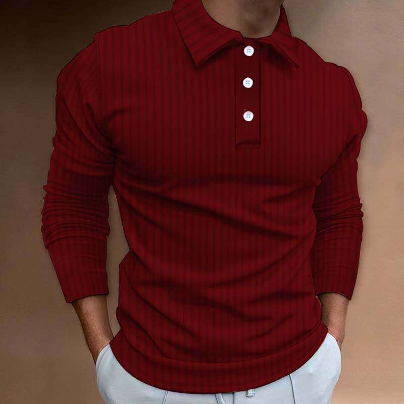 European and American Cross border Amazon New Polo Zipper Long Sleeve Men's Casual Trade Long Pit Strip Flip Collar Men's Wear