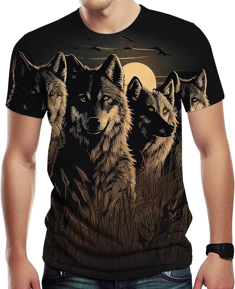 Mens T shirt Men's Wolf Graphic Print Creative Novelty 3D Print T Shirt tee Casual tops summer clothes Breathable and stylish cool