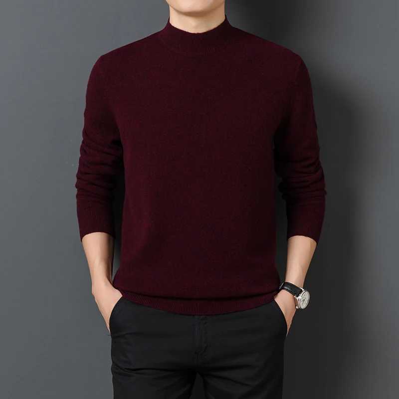 Mens Sweater Solid Color Warm Comfortable Long Sleeved Pullover Long Sleeved Mock Neck Sweater LX241024