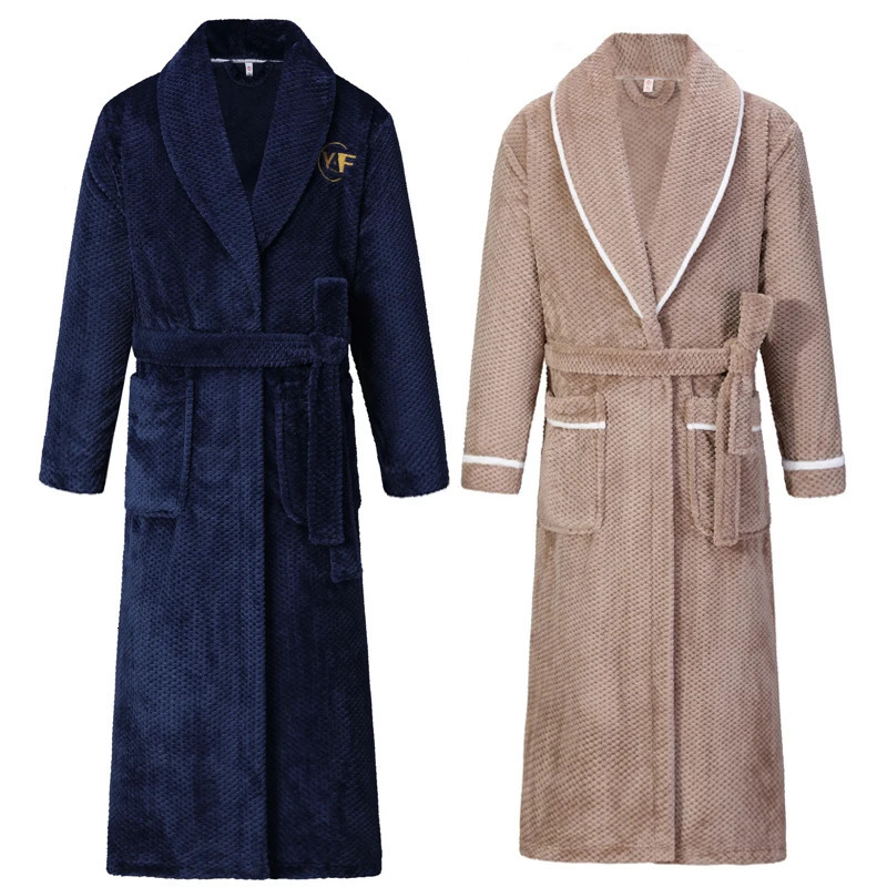 Winter thick coral fleece mens pajamas long robe warm flannel pajamas sexy couple bathroom loose home wear casual clothes 241023