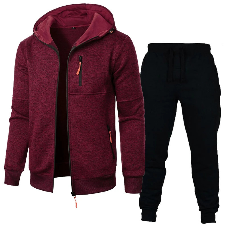 Mens long sleeved sportswear mens zipper hooded set oversized warm jacket jacket outdoor track and field wear mens streetwear 2-piece set 241024