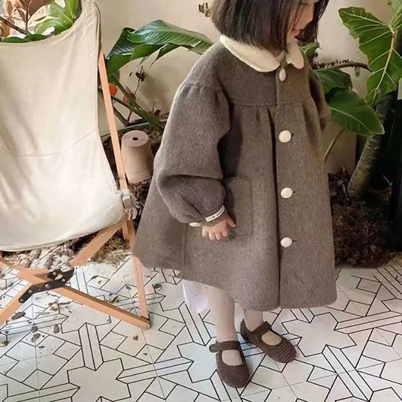 Baby girl wool coat autumn winter Korean version childrens doll collar medium long coat W241023
