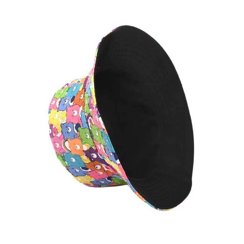 Bocca Cartoon Bear Bucket Hat with Colorful Cute Pattern Printing Fishermans Hat Double sided Panama Hat Mens Text Outdoor Travel X241023