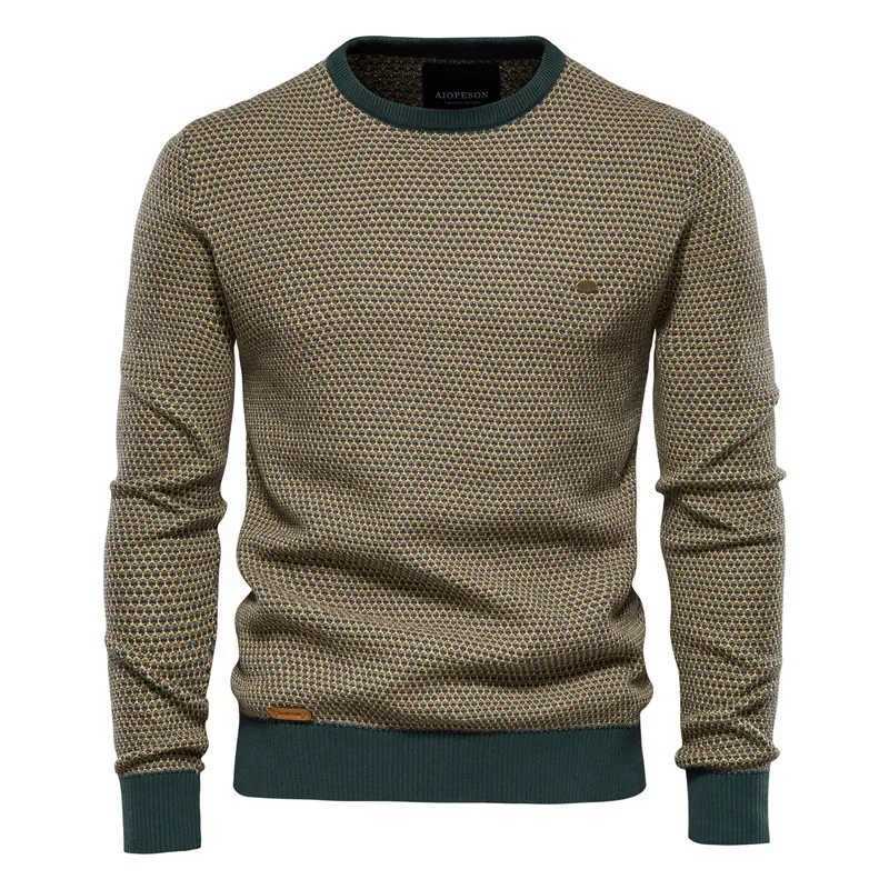 Autumn Winter Mens Sweater High-quality Round Neck Color Blocking Cotton Knitwear Pullover Male Fashion Casual Slim Sweatshirts LX241024