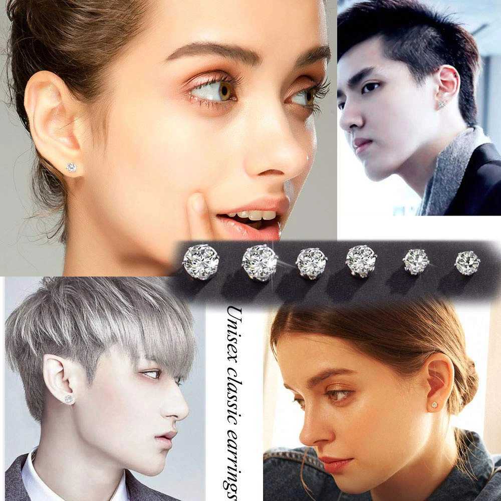 1 pair of stainless steel cubic zirconia pearl ball stud earrings set 3-8mm joint CZ stud earrings W241023