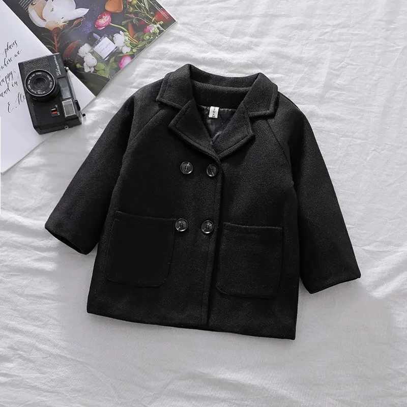 Spring boys jacket childrens wool double-layer baby trench coat lapel autumn childrens coat winter wool coat W241023