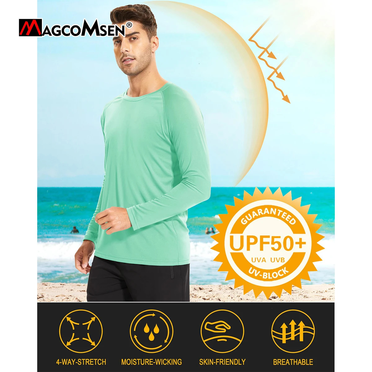 MAGCOMSEN Mens UPF 50Long Sleeve UV resistant T-shirt Summer Quick drying Fishing Sunscreen Sweatshirt Running Roller Top 241024