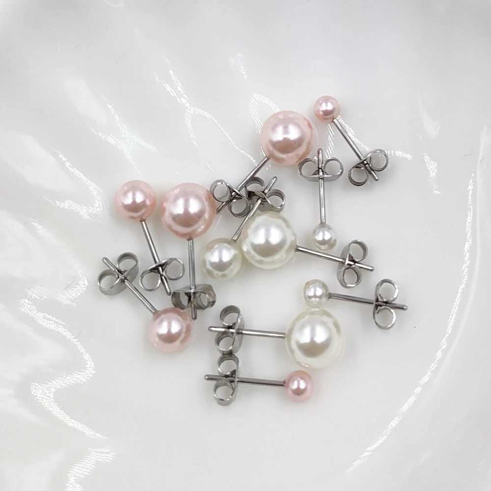 2 pearl earrings with perforated genuine G23 titanium 3-8mm pink and small pearl earrings suitable for womens jewelry non allergenic earrings W241023