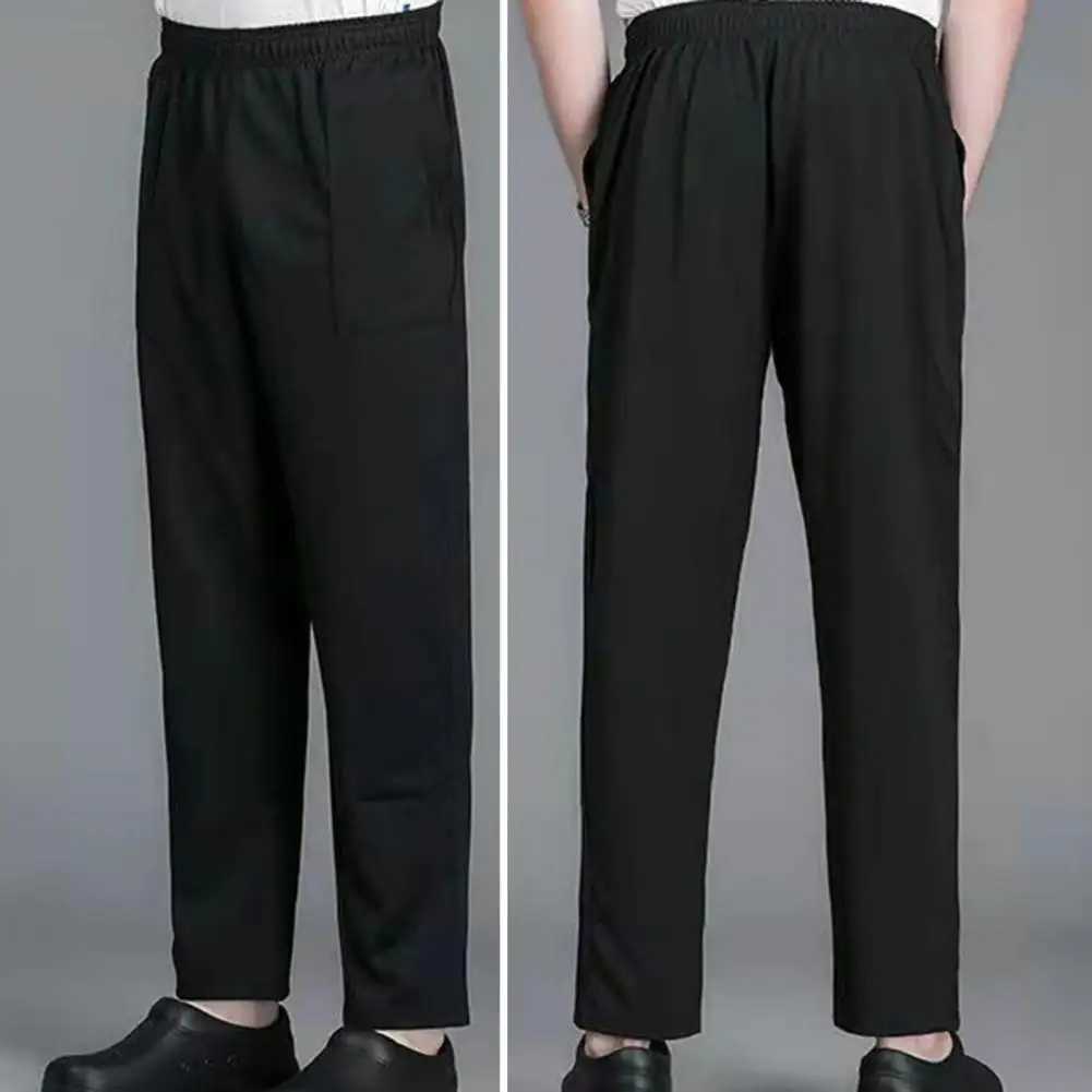 Chef Pants unisex loose elastic waist soft breathable pocket Stretchy Service Cook restaurant uniform waiter safety Trouser W241023