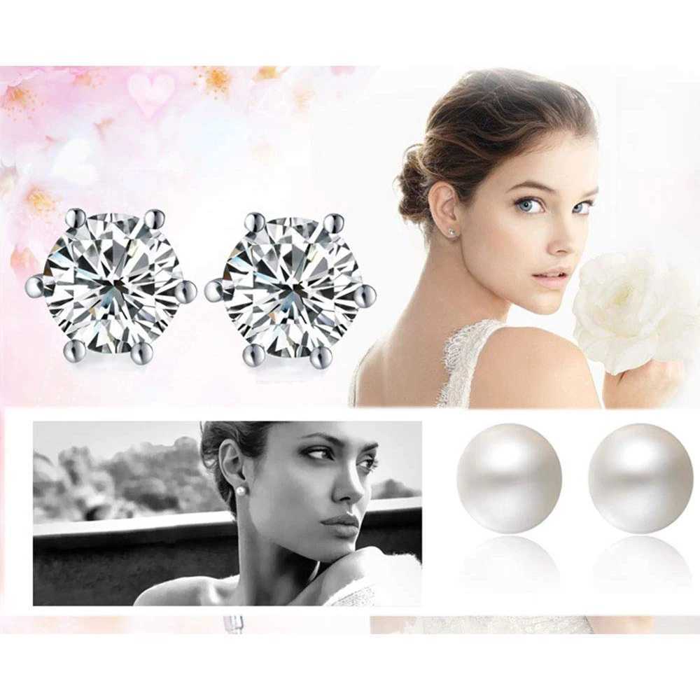 1 pair of stainless steel cubic zirconia pearl ball stud earrings set 3-8mm joint CZ stud earrings W241023