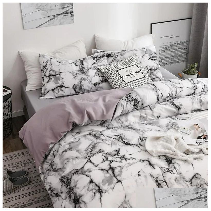 Sets Mirco Fiber Marble Print Set Nordic Duvet Cover Double Bed Soft Comfortable Quilt 12Pcs Pillowcases 240624 Drop Delivery Garden Dhrg8