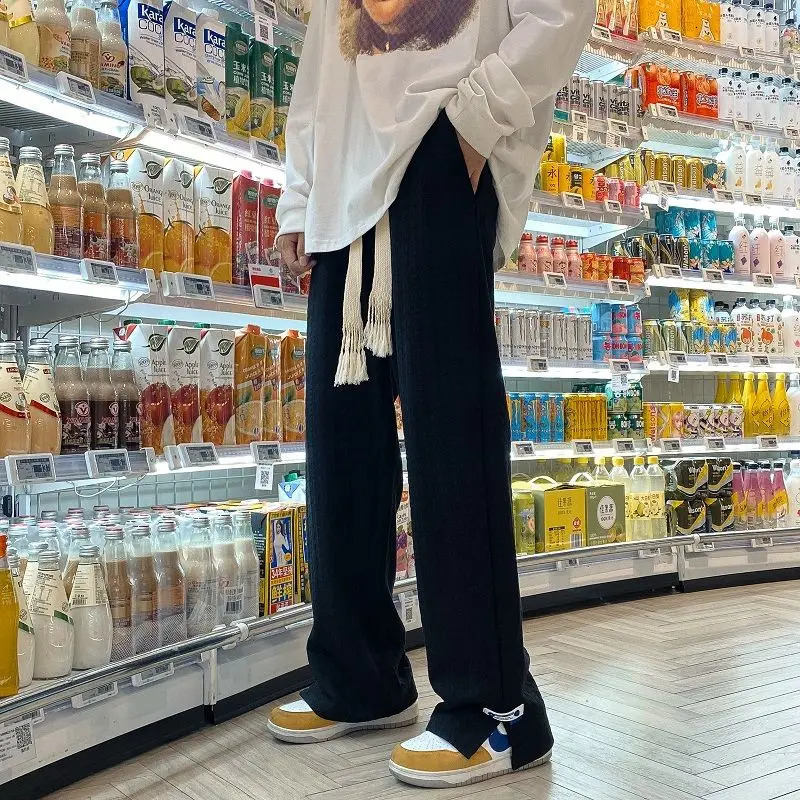 Mens High Street Sports Pants Fashionable Loose Casual Side Seam Straight Leg Pants Retro Blue Jacquard Casual Bottom Mens Wear 241024