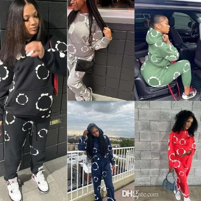 Tracksuit Women High Street Two Piece Set Spring Autumn Chic Printed Logn Sleeve Hoodie Sweatshirt And Pants Sporty Sweatsuit Outfits