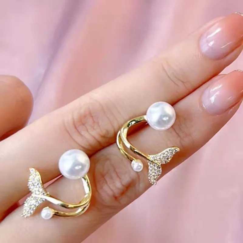 2024 New Elegant Beauty Fish Tail Earrings Decorated with Zircon 1 Pair of Retro Bohemian Pearl Ladies Jewelry W241023