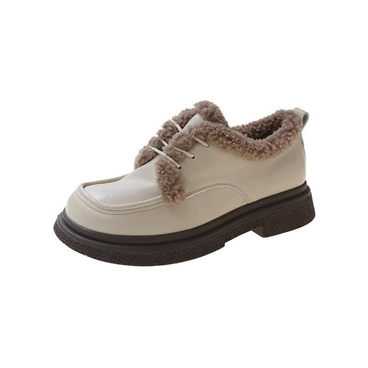 Women's Winter Fleece Shoes: Slip-on Versatile Leather Casual Shoes, Black/Beige/Brown 5f04