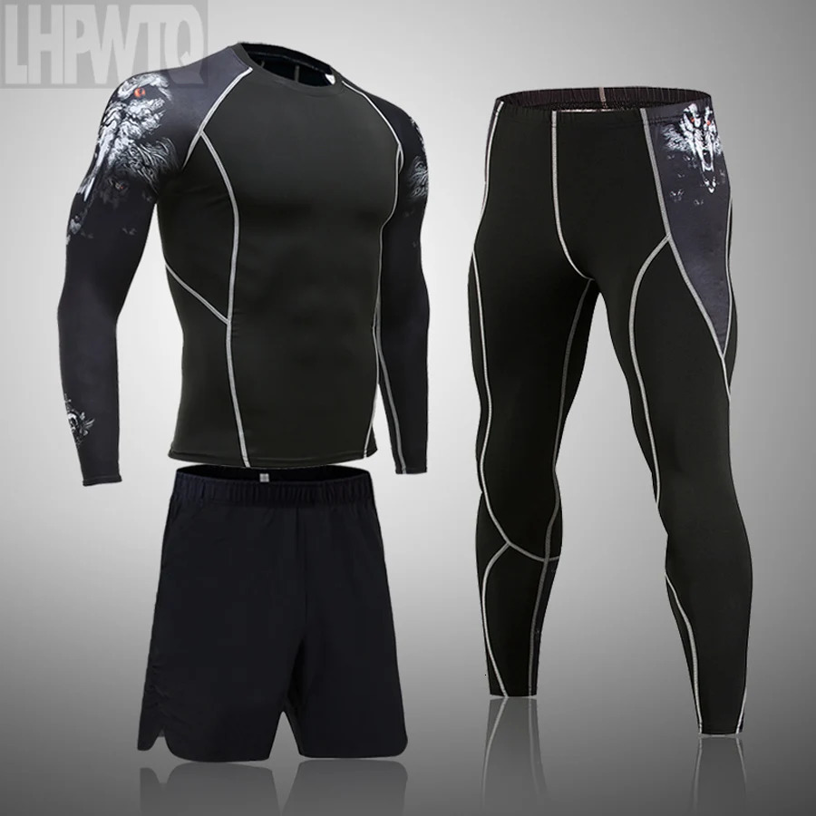Fitness Training Clothes 3D Skull Thermal Underwear Compression Mens Suit Sports Running Warm Base Layer 3XL 241017