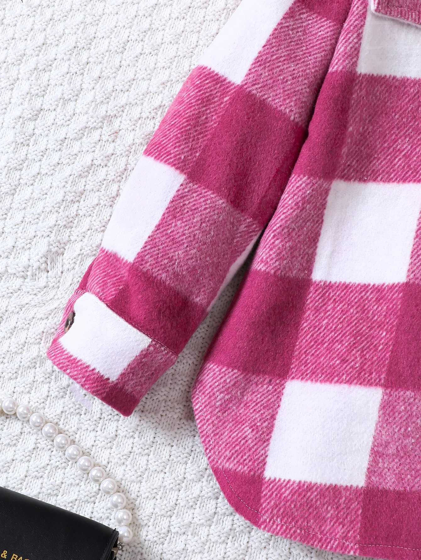 New casual thick plaid wool long jacket for girls in autumn and winter W241023