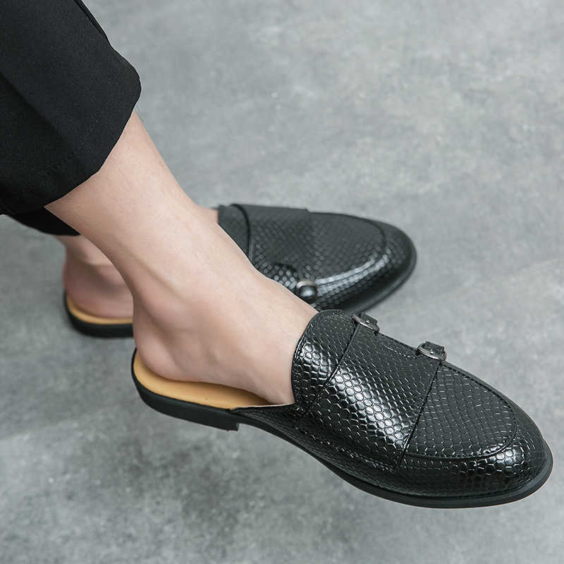 Men Dress Shoes Large Pointed Casual Shoes Leather Shoes Summer New Breathable British Half Drag Sandals Trendy Shoes 241009