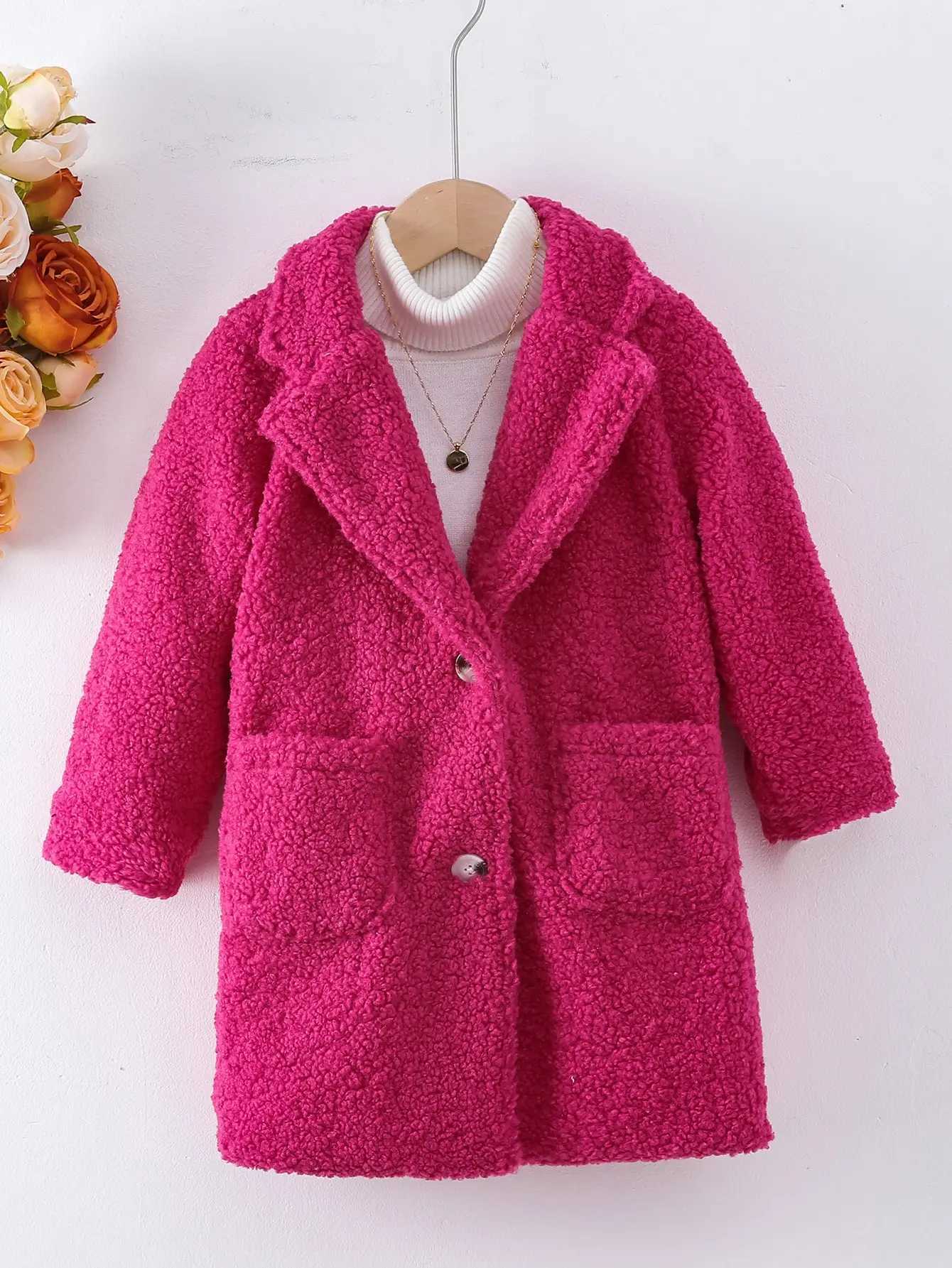 Single breasted warm wool collar dress jacket for children and girls suitable for winter Christmas W241023