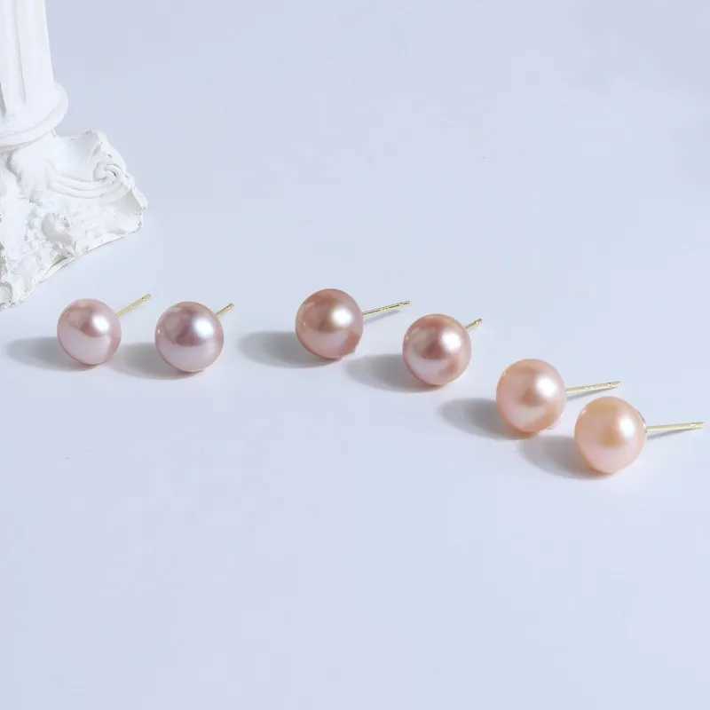 Minar INS Fashion White Pink Purple Color Genuine Freshwater Pearl Stud Earrings for Women Gold Plated Copper Statement JewelryX241023