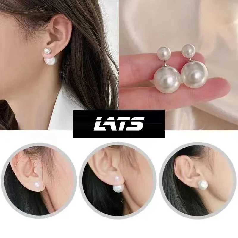 LATS Pearl Stud Earrings for Women Korea Trendy Accessories Personality Large and Small Front and Back Earring Fashion JewelryX241023