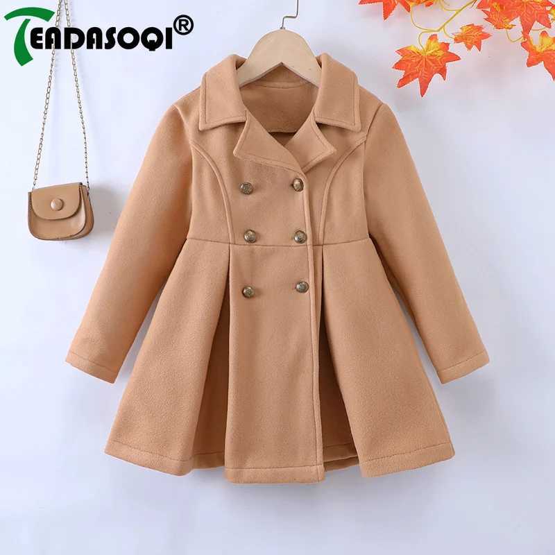 Casual wool coat jacket 5-10Y winter girls clothing long sleeved lapel double-layer childrens wool coat girls clothing W241023