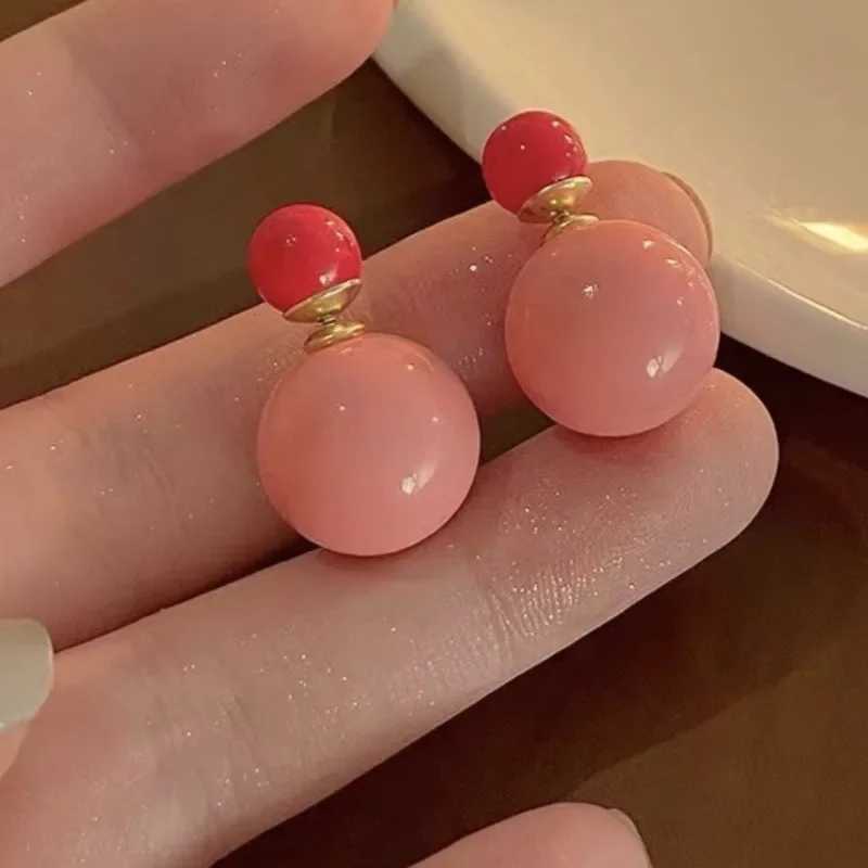 Candy Color Pearl Ball Stud Earrings Retro Double-sided Acrylic Personalized Bead Earring for Women Fashion Korean Jewelry GiftX241023