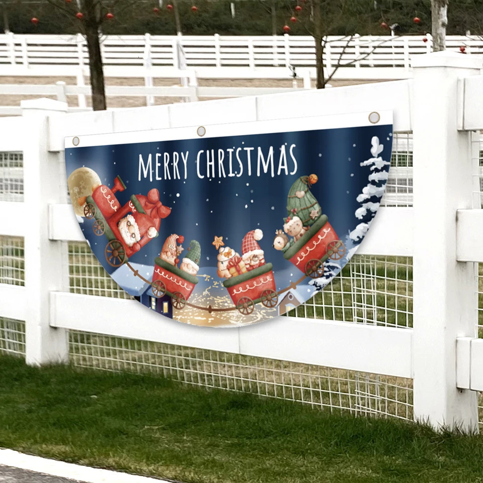 Christmas fan shaped flag gate hanging pendant flag gate decoration garden party cartoon design holiday fan festival string banner 241023