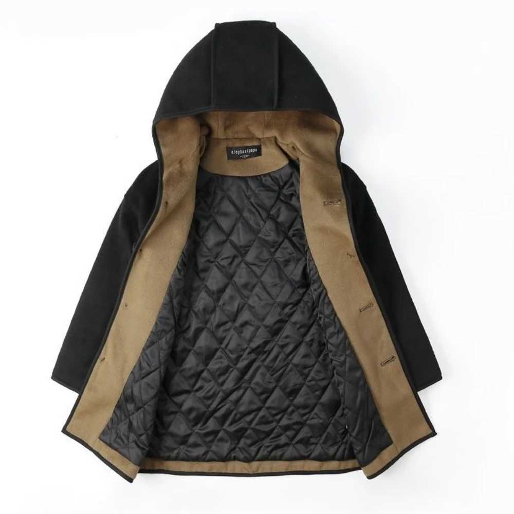 Boys Korean single chest solid thick warm pocket design 2023 new mid length trench coat wool jacket W241023