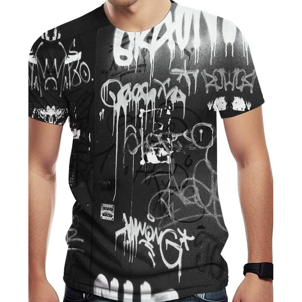 Mens T shirt Mens Graphic Casual Tees Short Sleeve Tshirt with 3D Graffiti tee Casual tops summer clothes Breathable trend