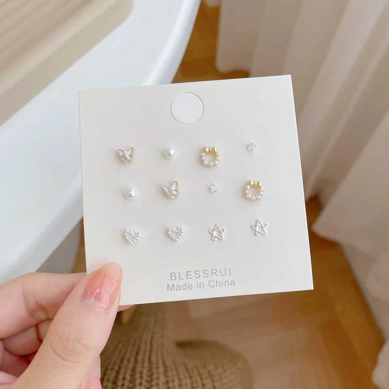 1 set of fashionable and exquisite pearl stud earrings set simple and cute Korean style small stud earrings suitable for womens party jewelry gifts W2