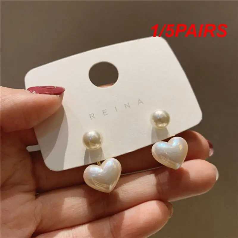 1/5 pairs of elegant female earrings sweet earrings elegant wild fashion cute and elegant pearl earrings fashionable heart-shaped earrings W241023