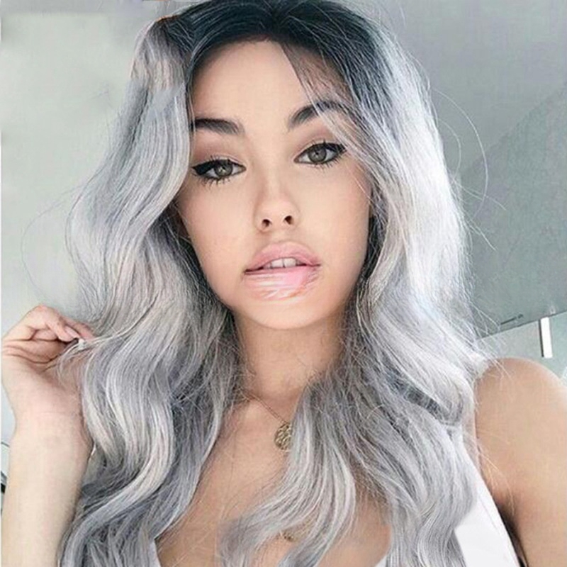 European and American synthetic wigs for women with middle-parted gradient long curly hair and big waves