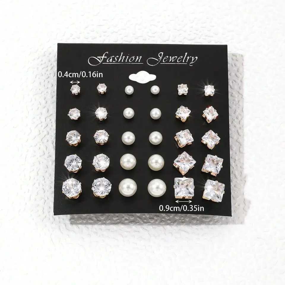 15 pairs of cubic zirconia and artificial pearl decorative stud earrings suitable for holidays parties dates gifts and daily wear W241023