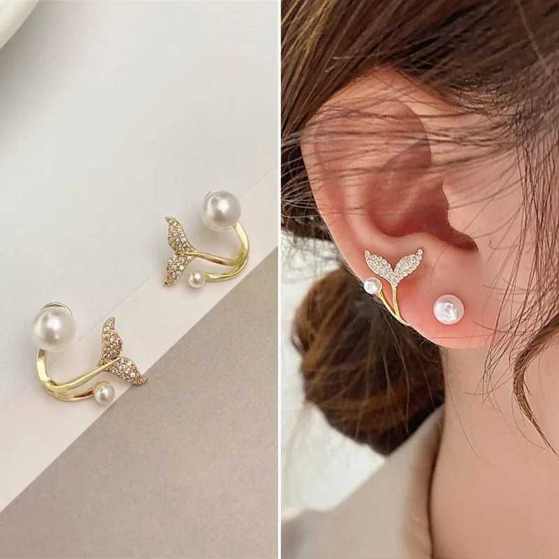 2024 New Elegant Beauty Fish Tail Earrings Decorated with Zircon 1 Pair of Retro Bohemian Pearl Ladies Jewelry W241023