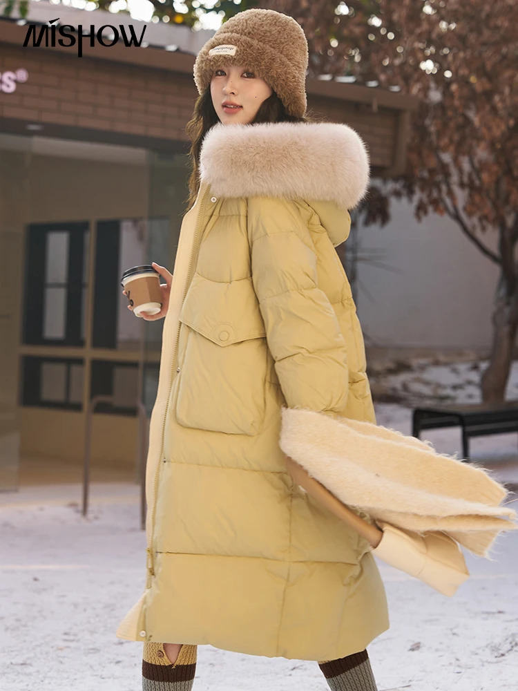 MISHOW Womens Long Hoodie 90 White Duck Down Jacket Korean Womens Thick Inflatable Jacket Double Zipper Jacket MXC57Y0027 241023