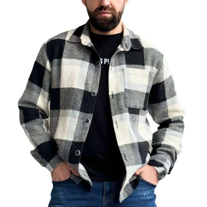 2024 men's flannel thick casual fashion versatile plaid shirt jacket men's warm shirt
