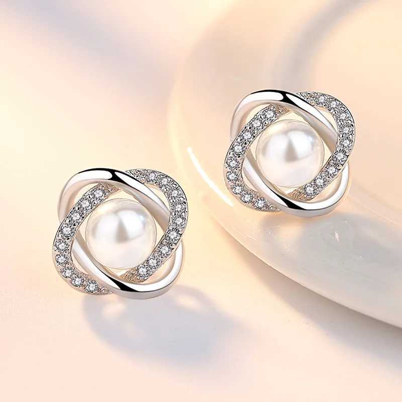 Real 925 Sterling Silver Crystal Jewelry New Cross Circle Pearl Stud Earrings For Women XY0200X241023