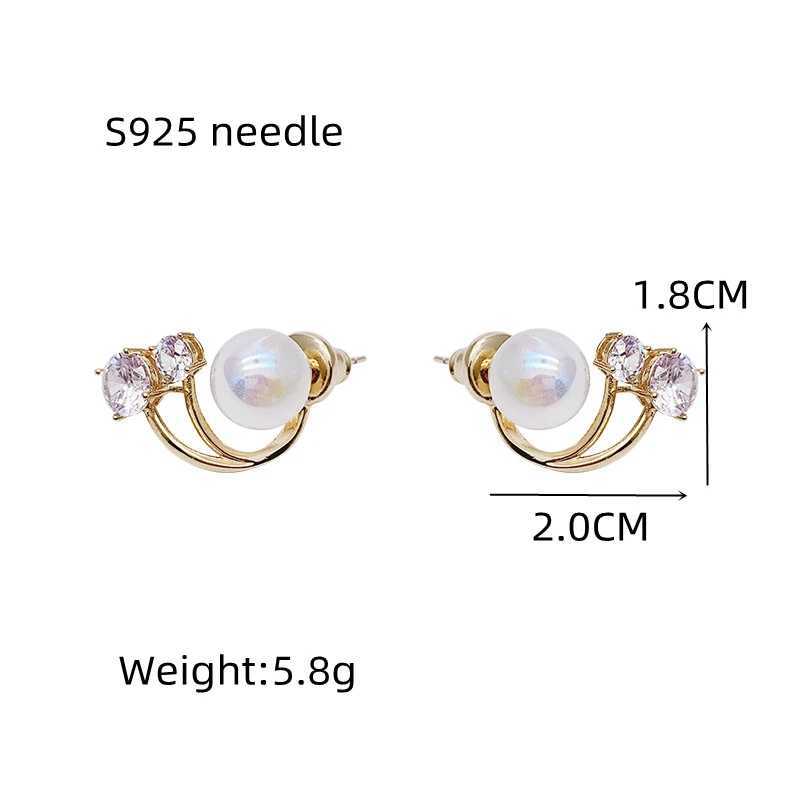 Korean Unique Pearl Crystal Back Double Sided Stud Earrings for Women Jackets Curved Piercing Ear Jewelry Pendientes GiftX241023