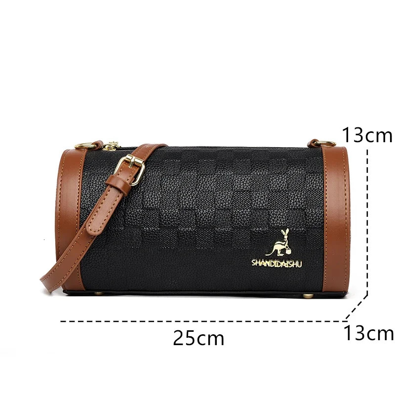 High Quality Leather Shoulder Crossbody Bag Fashion Cylinder Sac Women y Handbag ner Female Messenger Purse Tote 241021