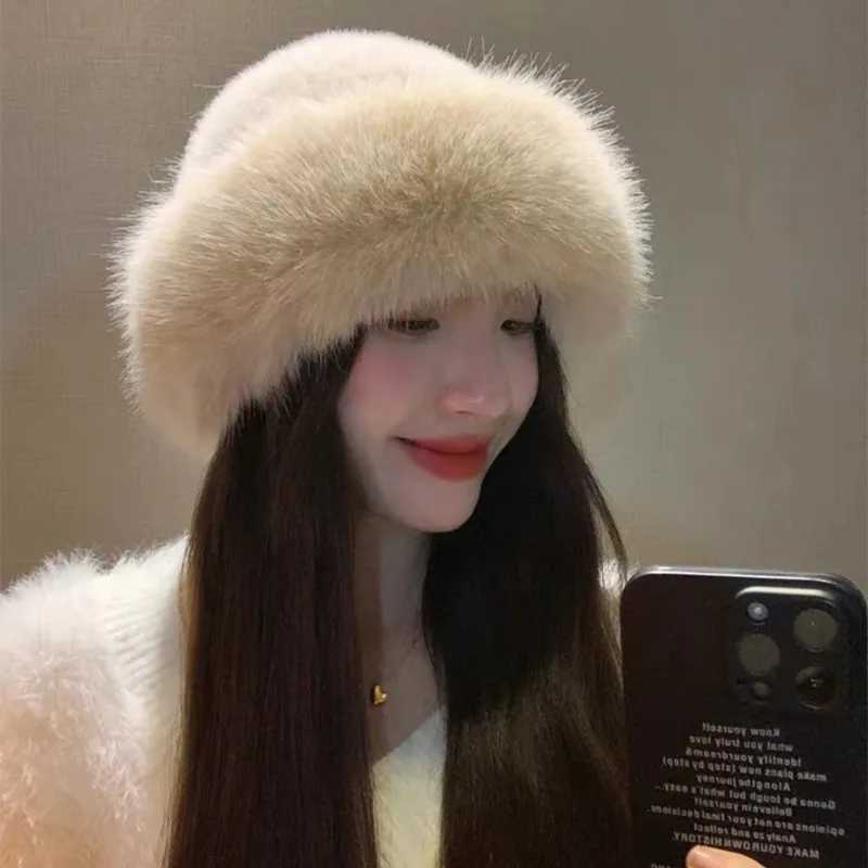 Winter plush fishermans hat used for warm and fluffy fur ear protection windproof and warm equipment fashionable Fem Panama Basin hat X2410231