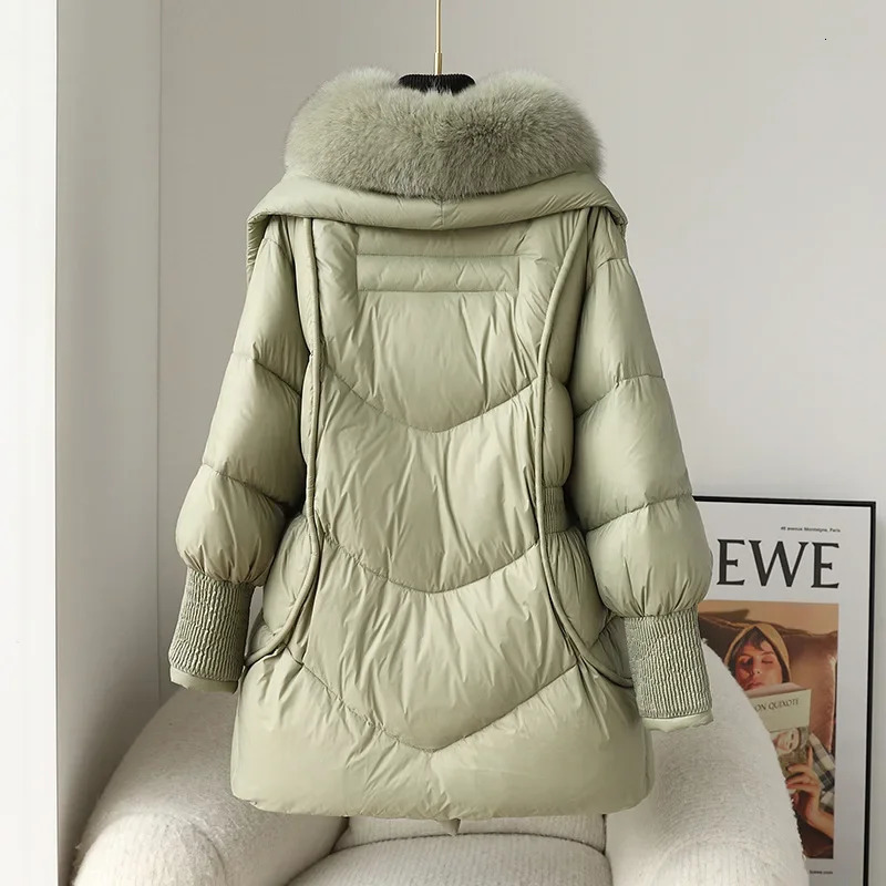 Winter Fried Street Fox Fur Collar Warm Goose Down Jacket Womens Fur Coat Medium to Long Wholesale 241023
