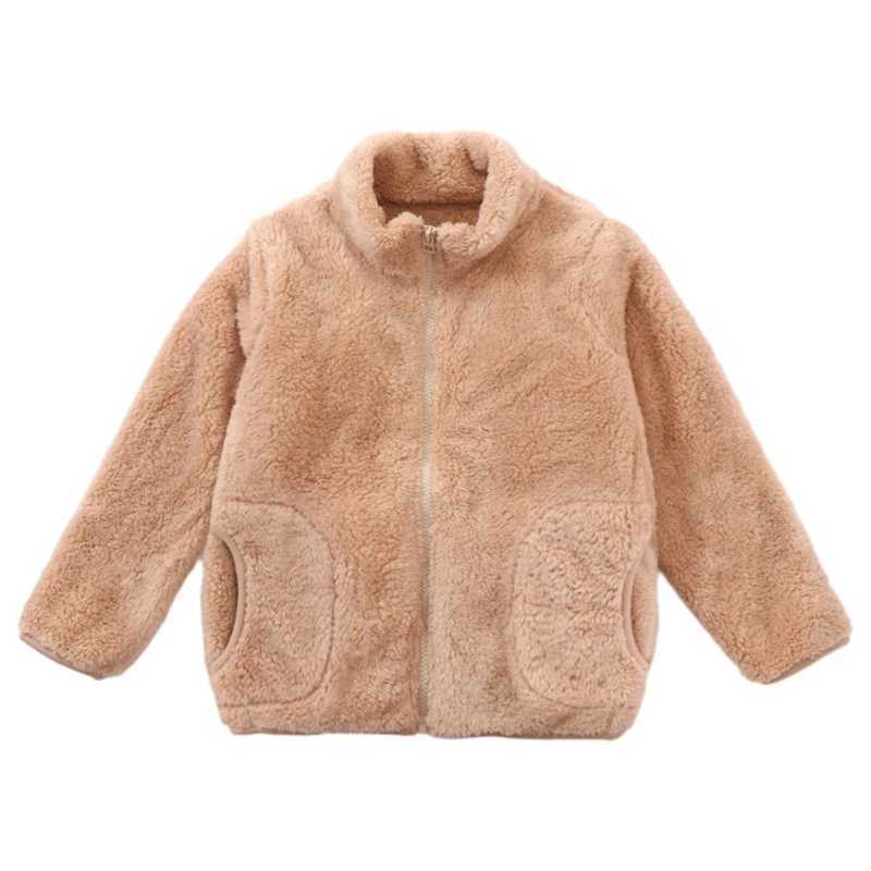 Autumn and Winter Childrens Jacket Solid Coral Velvet Thick Warm Jacket Childrens Leisure Outdoor Windproof Zipper Jacket Childrens Clothing 3-8Y W241