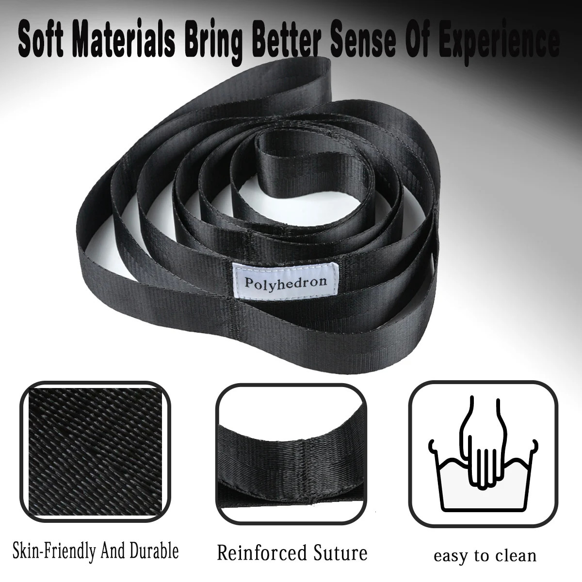 Stretching Strap with 10 Loops Yoga Straps for Physical Therapy Equipment Nonelastic Stretch Exercise 241024