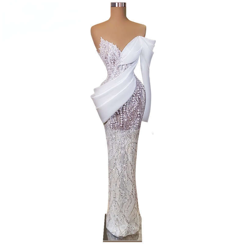 Prom Dress Pearls 2024 Spring One Shoulder Long Sleeve Beads or Length Elegant Evening Gowns Abiye