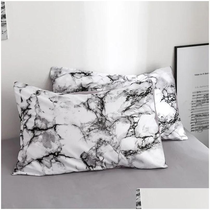 Sets Mirco Fiber Marble Print Set Nordic Duvet Cover Double Bed Soft Comfortable Quilt 12Pcs Pillowcases 240624 Drop Delivery Garden Dhrg8