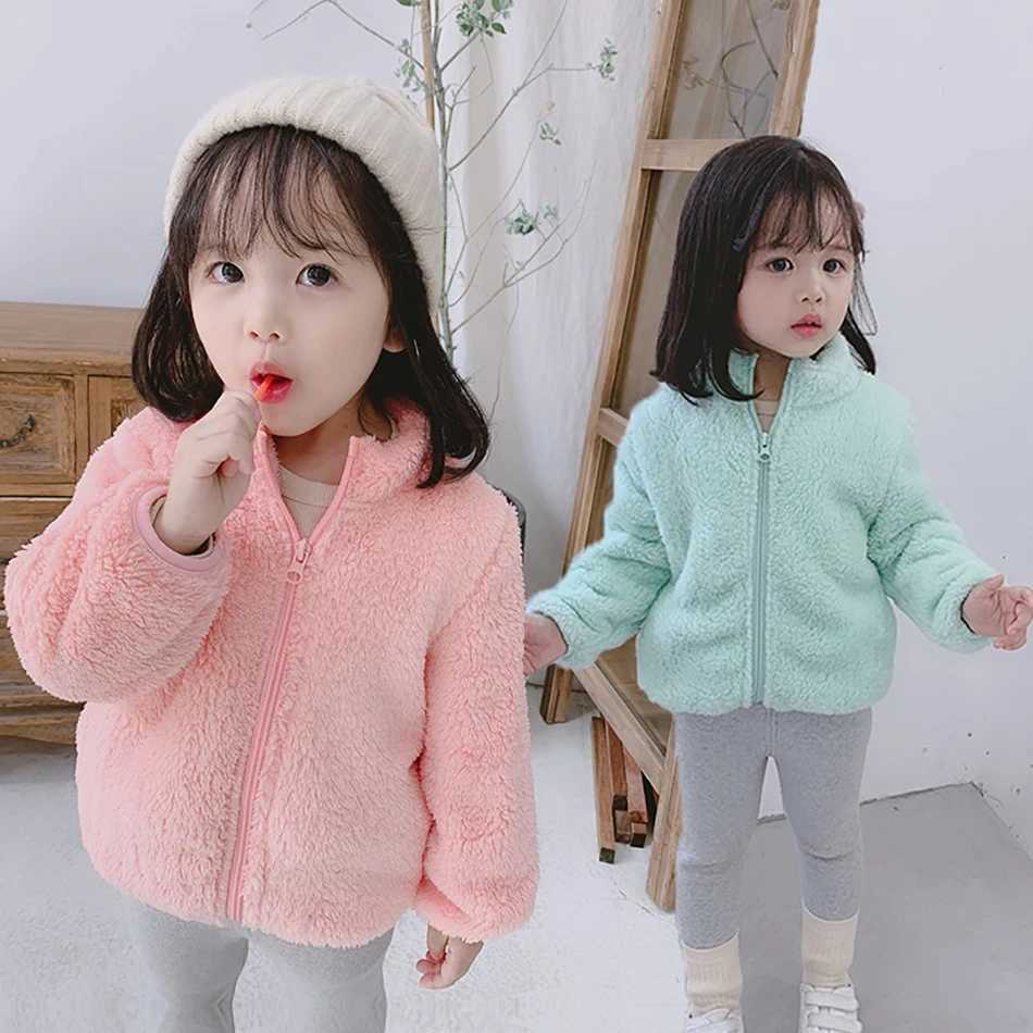 Neutral childrens plush wool coat suitable for layering and outdoor play soft and comfortable warm suitable for all seasons W241023